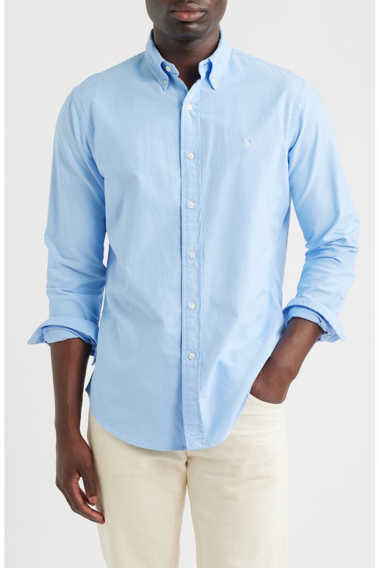 Oxford Cotton Button-Down Shirt, Main, color, AUSTIN BLUE W/ WHITE PP