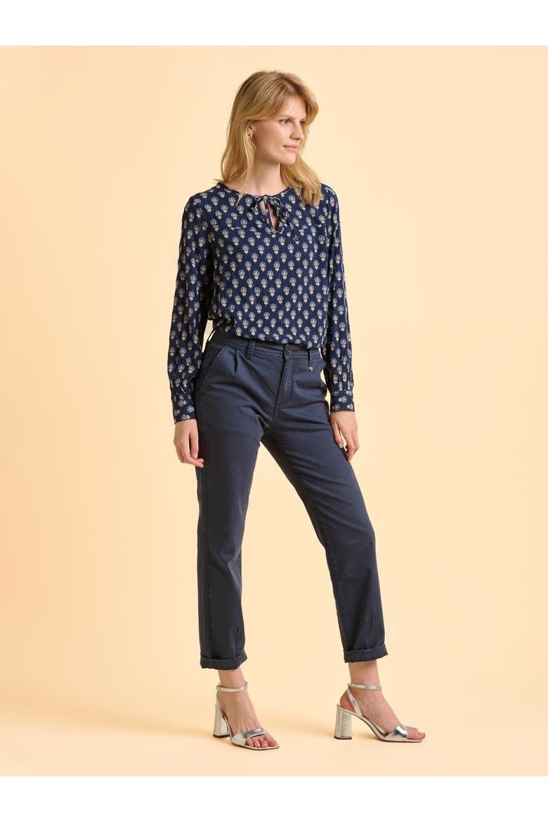Juliette Long Sleeve Tie Neck Blouse, Alternate, color, Navy