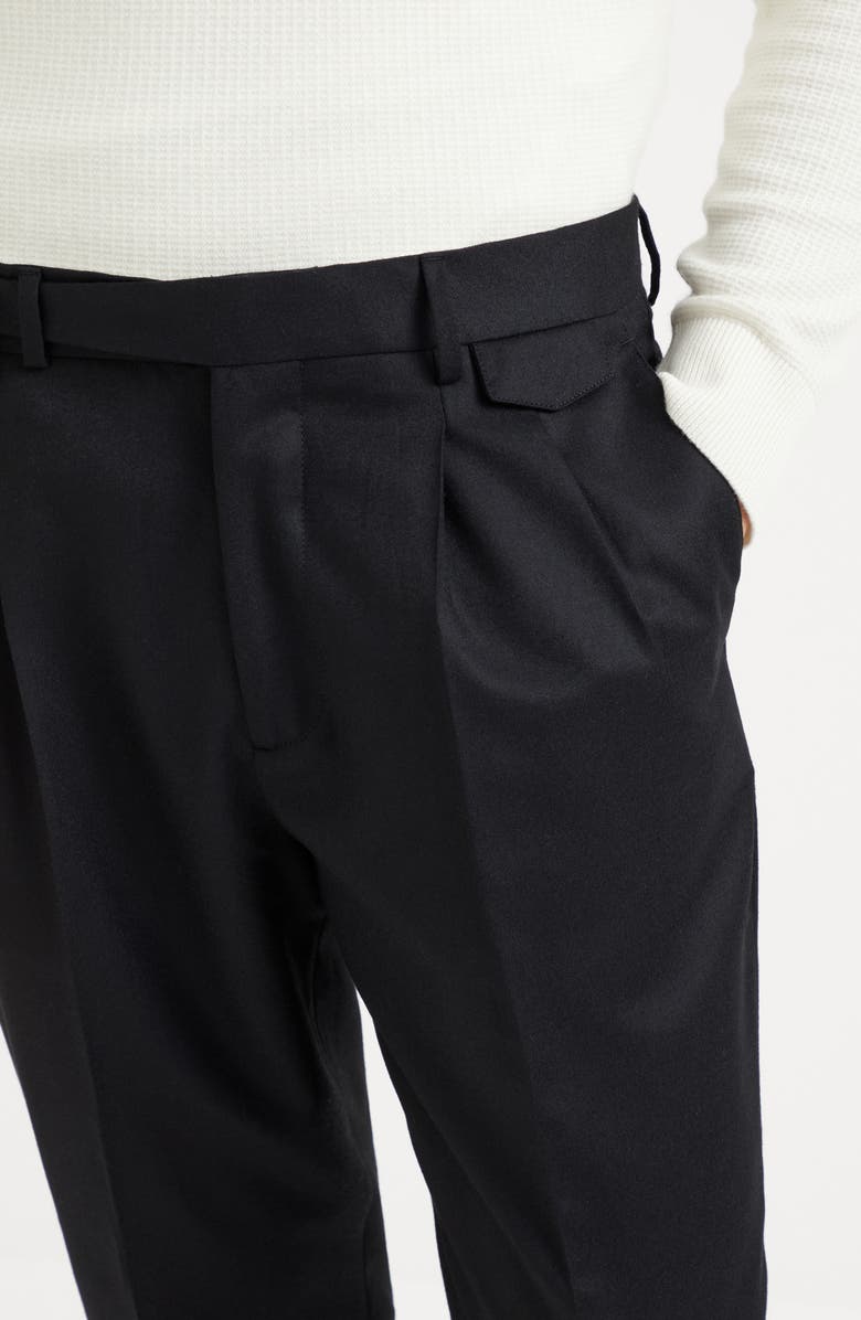 Brunello Cucinelli Virgin wool flannel leisure fit trousers with double pleats and tabbed waistband, Alternate, color, 