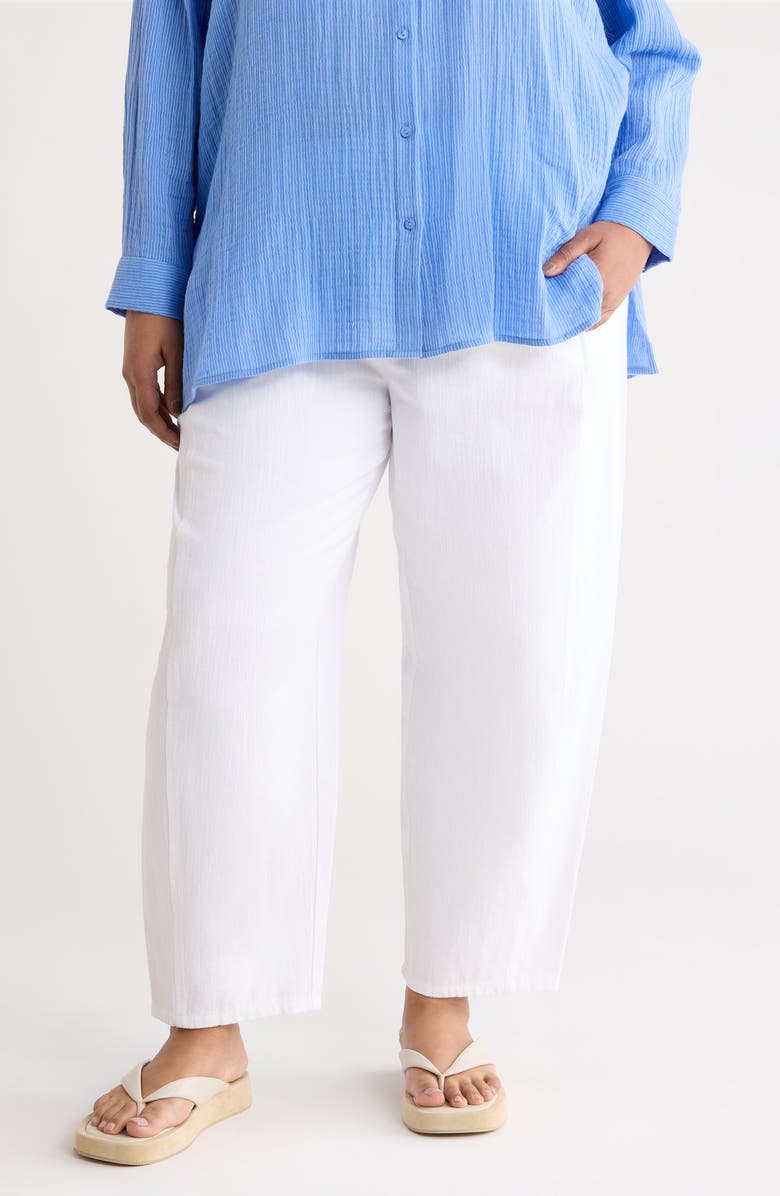 Eileen Fisher Stretch Organic Cotton & Organic Linen Ankle Lantern Pants, Main, color, White