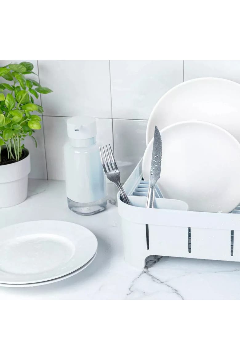 Compact Freestanding Plastic Kitchen Dish Drying Rack, Alternate, color, White