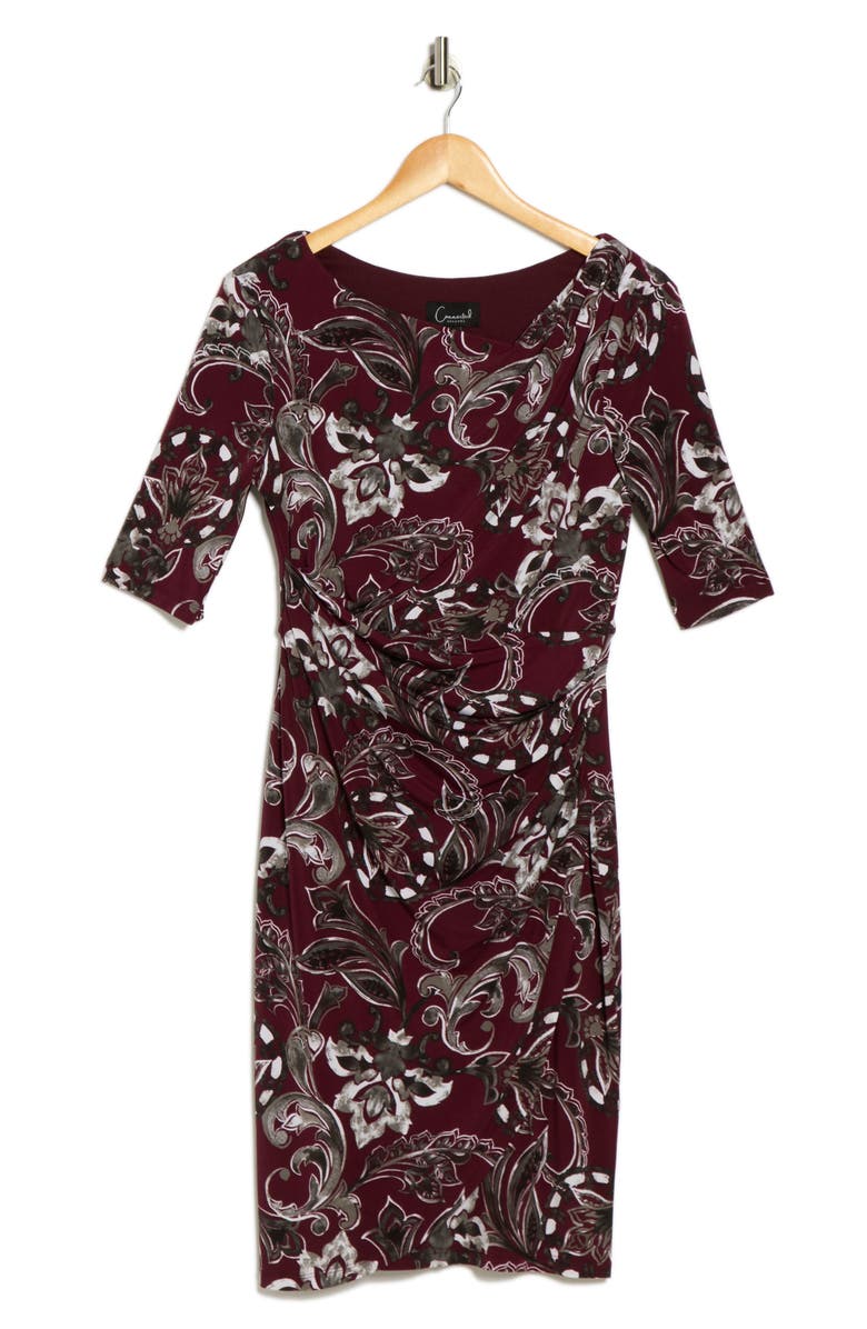 Connected Apparel Asymmetric Faux Wrap Body-Con Dress, Alternate, color,