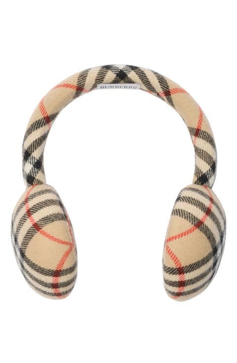 Check Wool & Cashmere Earmuffs