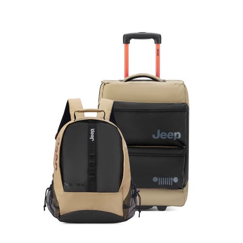 Jeep Softside 20" Two Wheel Rolling Travel Duffle Bag [js006b] & Laptop Travel Backpack [js011b] Set In Sand