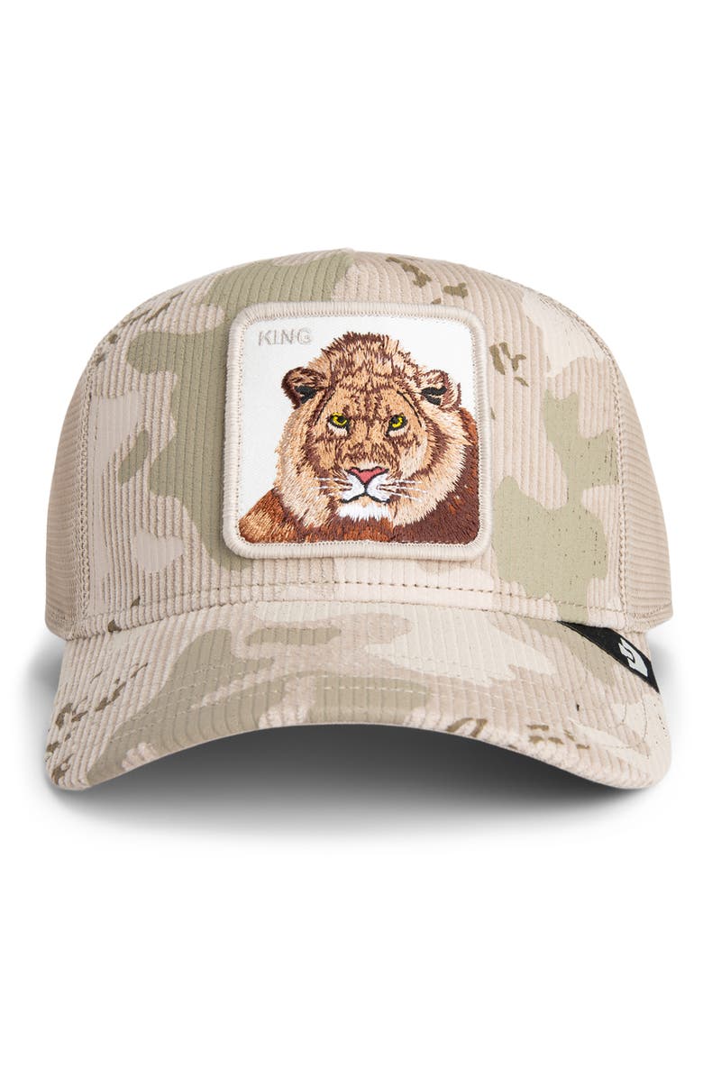 Goorin Bros. King Lion Camo Snapback Trucker Hat, Main, color, Biscuit