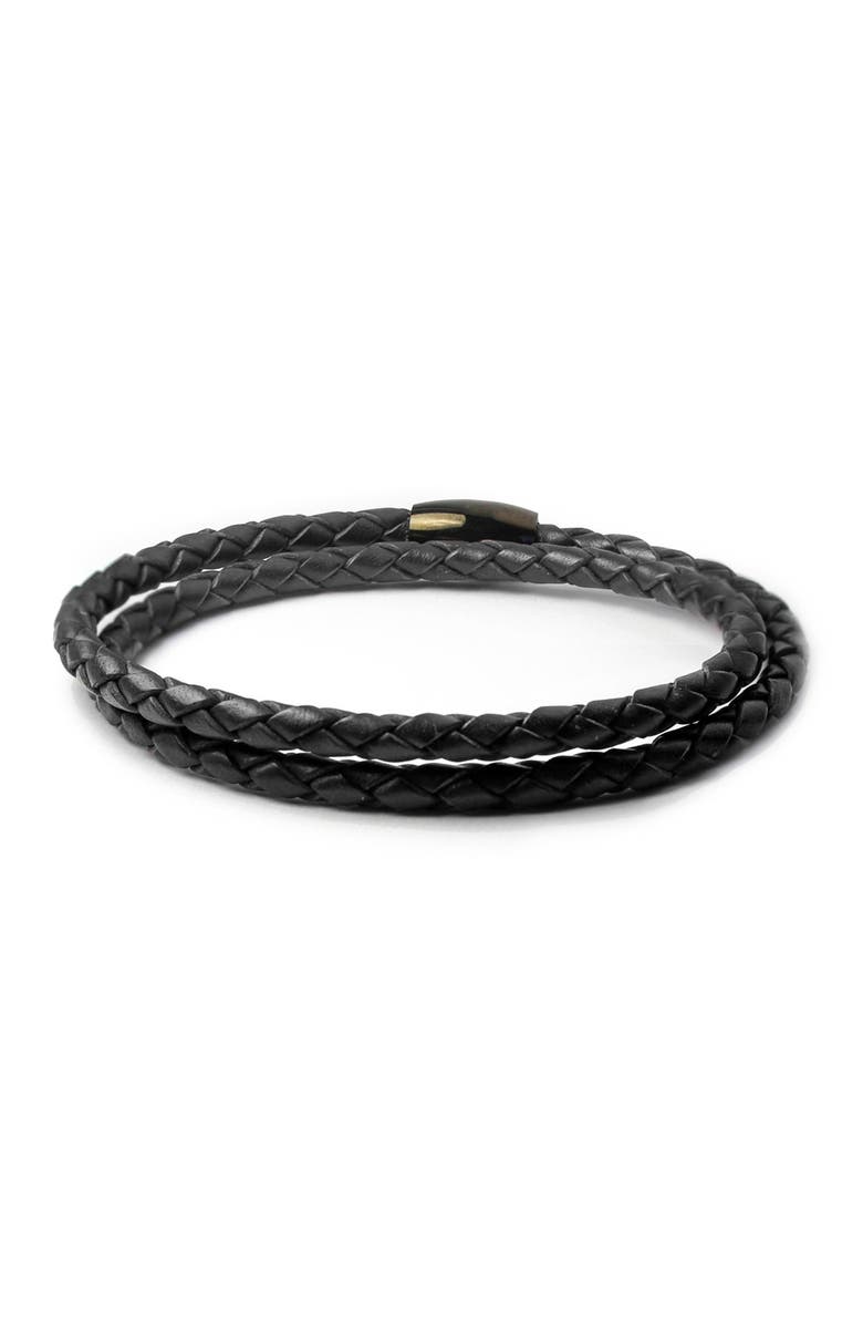 Liza Schwartz Double Wrap Braided Leather Bracelet, Main, color, Black