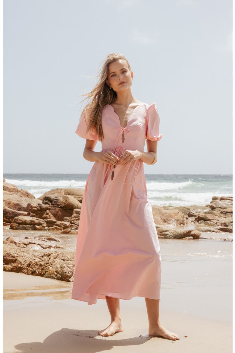 Karla Puff Sleeve Midi Dress, Alternate, color, PINK