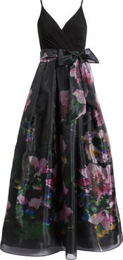Eliza J Placed Floral Mixed Media Gown