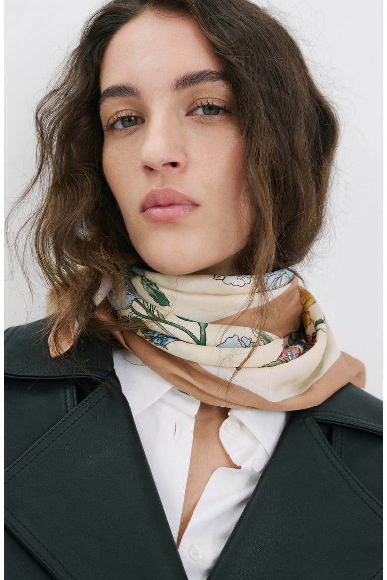 Floral Print Scarf, Alternate, color, BEIGE