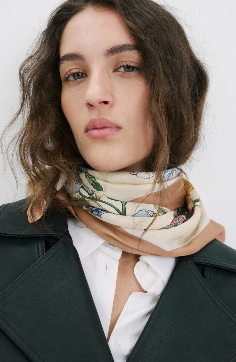 MANGO Floral Print Scarf, Alternate, color, Beige