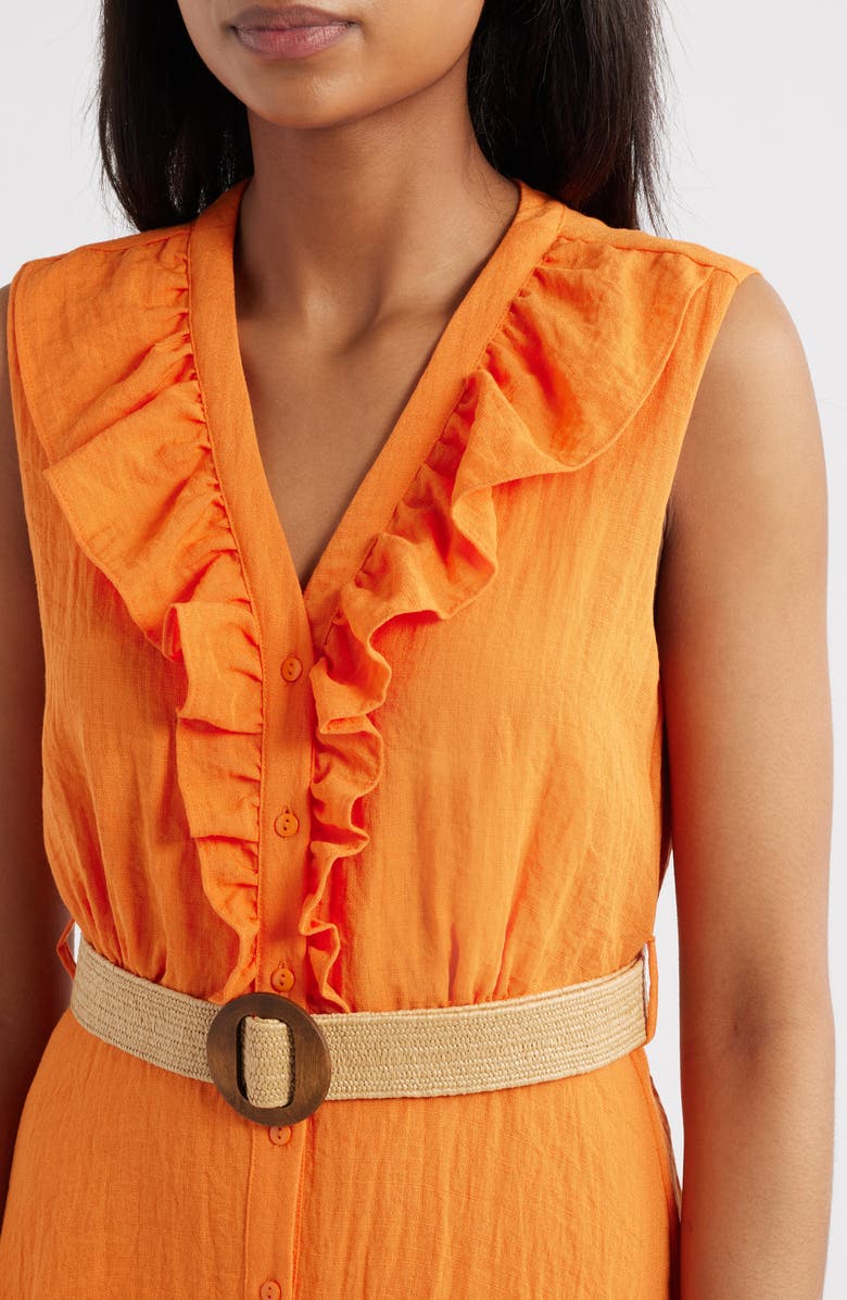 Sam Edelman Ruffle Trim Sleeveless Midi Dress, Alternate, color, Orange