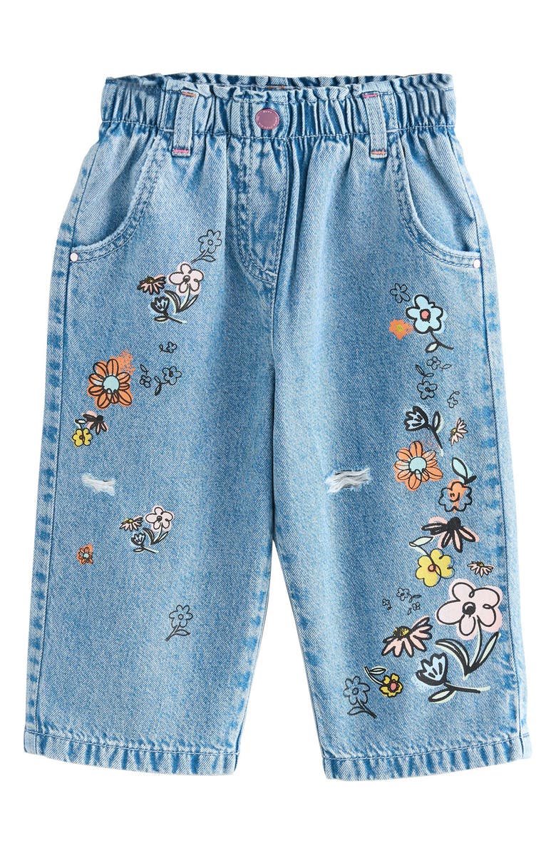 NEXT Kids' Floral Print Straight Leg Jeans, Main, color, Blue