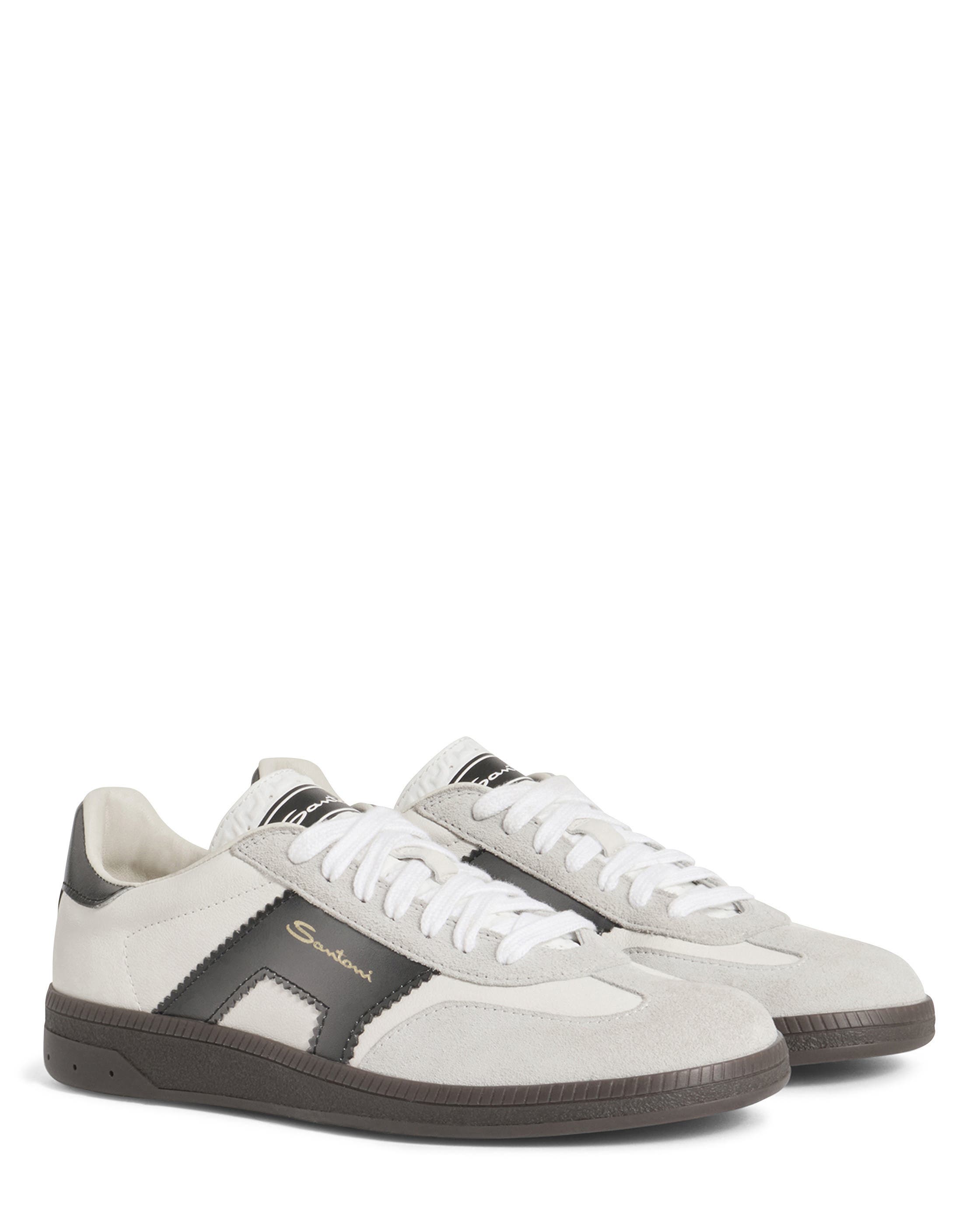 Santoni Leather and Suede DBS Oly Sneaker, Main, color, White