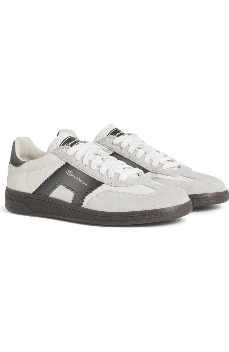 Santoni Leather and Suede DBS Oly Sneaker, Main, color, White