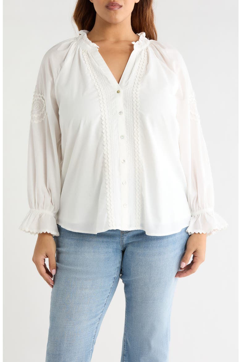Rickrack Front Button Cotton Top, Main, color, BONE