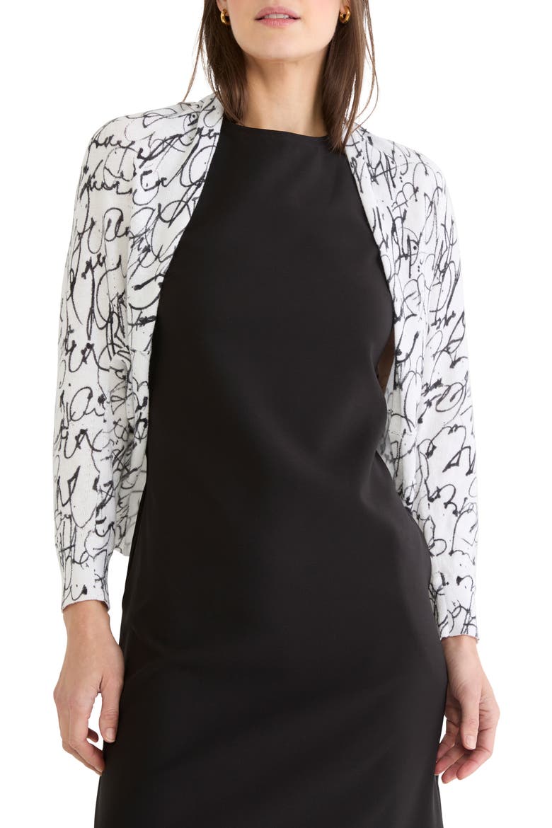 Cursive Cotton Blend Shrug Cardigan, Main, color, WHITE MULTI