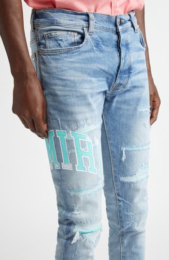 Varsity Logo Rip & Repair Skinny Fit Jeans