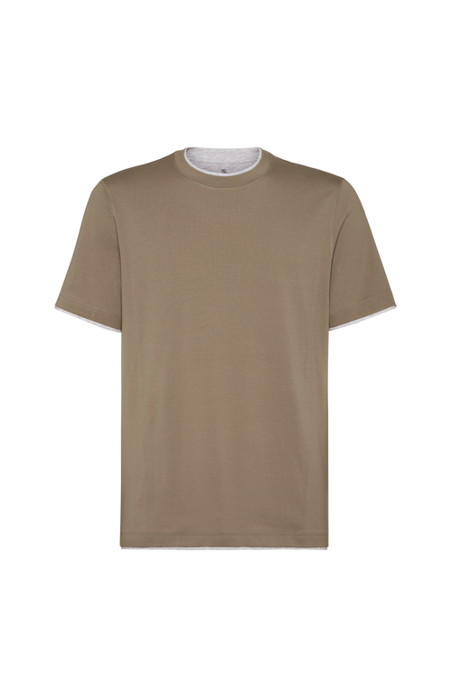 Brunello Cucinelli Cotton Jersey Crew Neck T-shirt With Faux-layering Clothing In Brown
