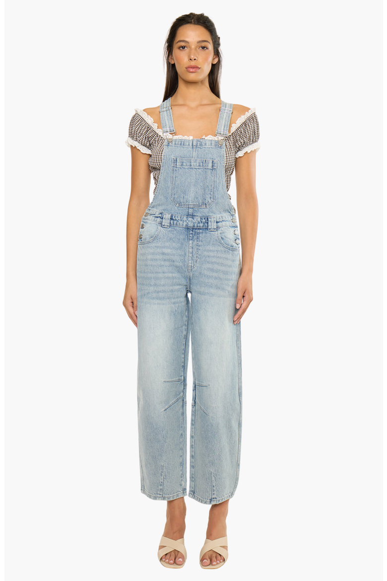 Aide Barrel Leg Denim Overalls, Main, color, Medium Light Wash