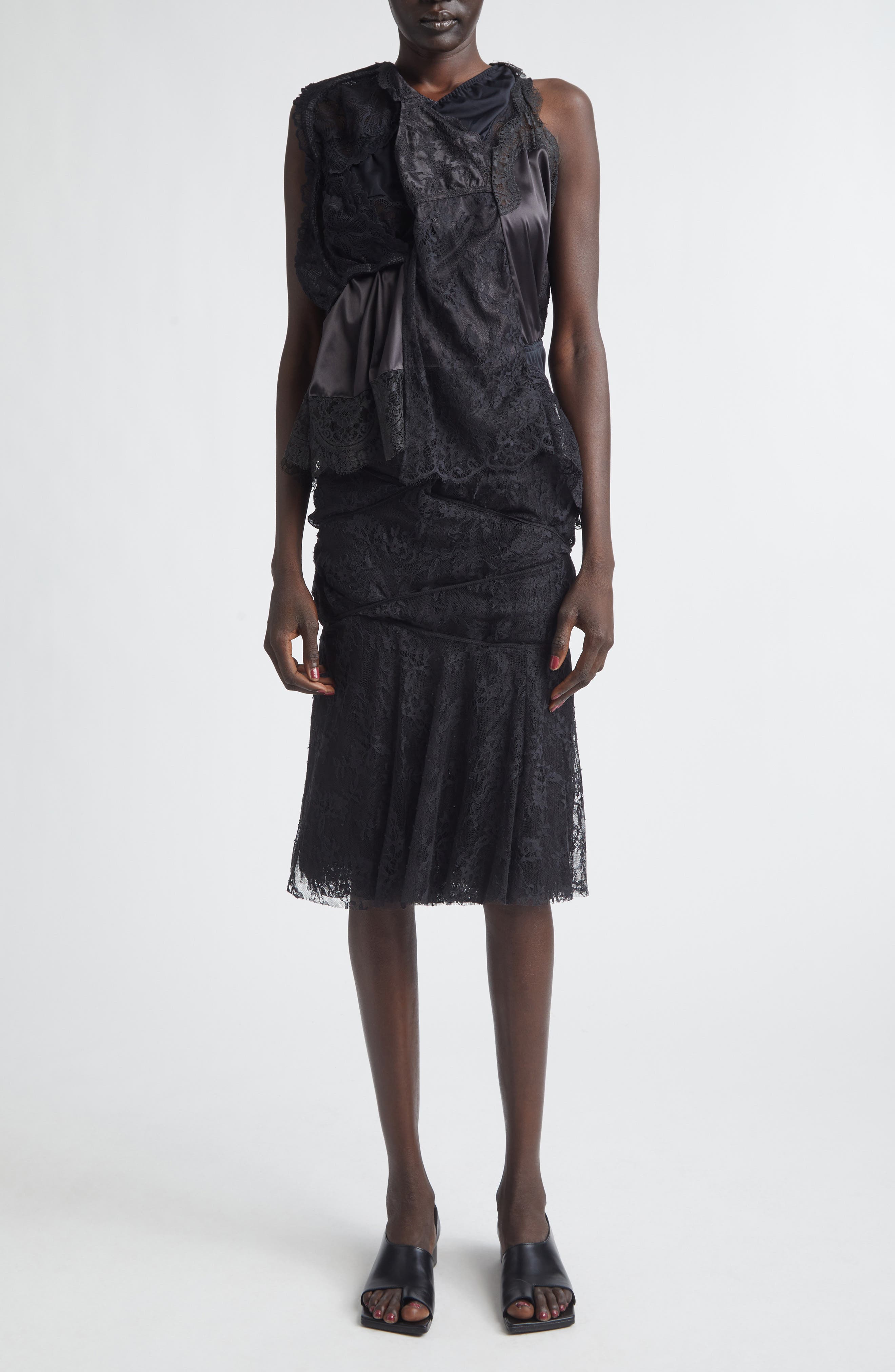 Mixed Lace, Satin & Knit Top - image 2