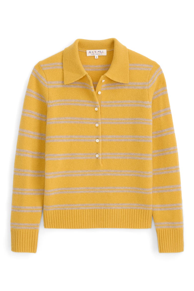 Park Cashmere Striped Polo Sweater, Alternate, color, OATMEAL / BEESWAX