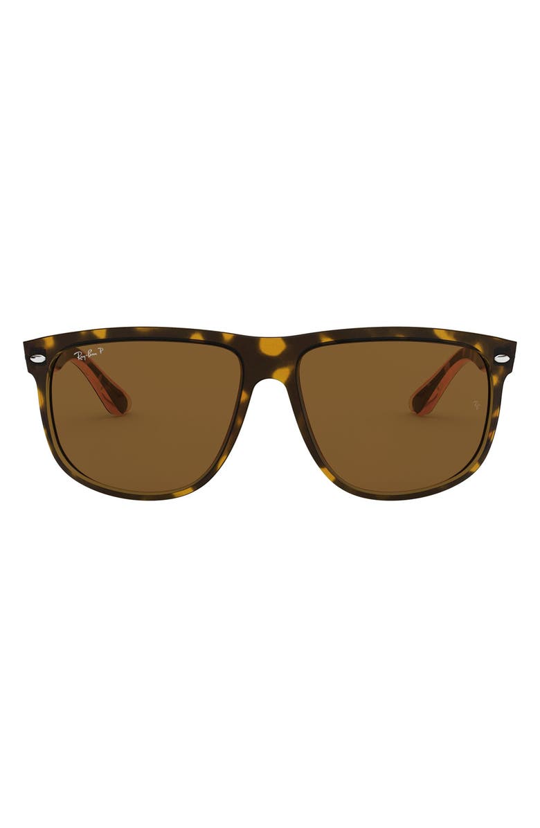 Ray-Ban Highstreet 60mm Polarized Flat Top Sunglasses, Main, color, Light Havana Polarized