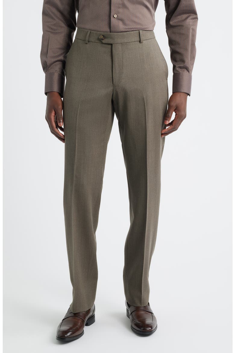 Covert Flat Front Wool Twill Dress Pants, Main, color, BROWN