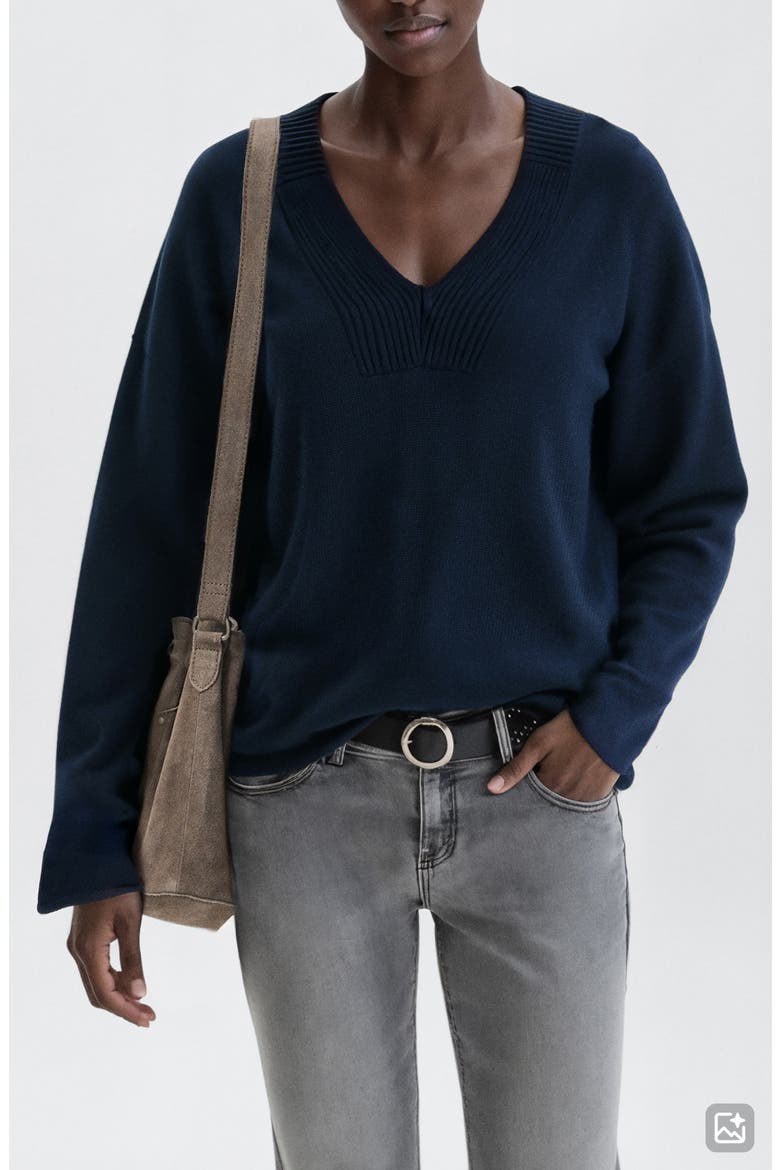 Relaxed Fit V-Neck Cotton Sweater, Main, color, NAVY