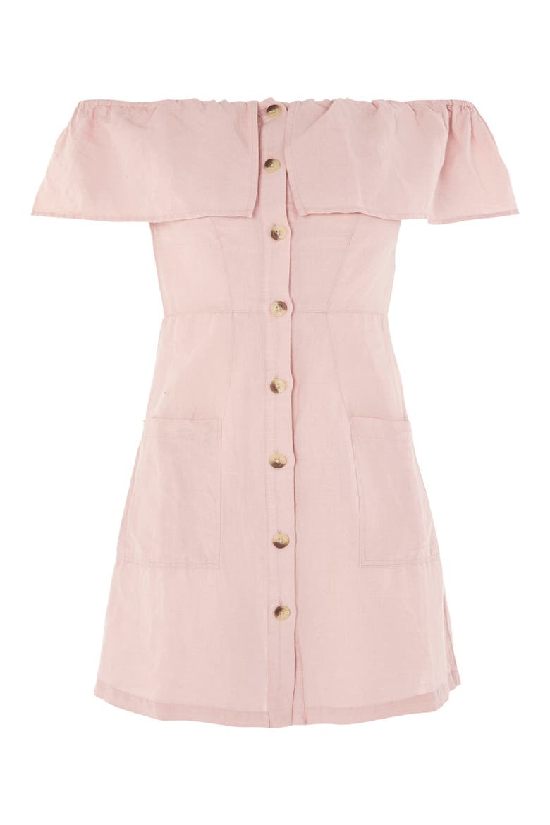 Off the Shoulder Button Front Minidress, Alternate, color, PINK