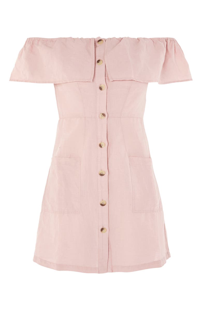 Topshop Off the Shoulder Button Front Minidress, Alternate, color,