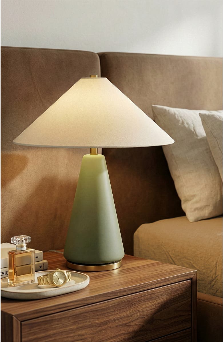 Brightech Dawn 19" Green Matte LED Table Lamp with Ivory Cotton Cone Shade and Brass Base, Alternate, color, Green