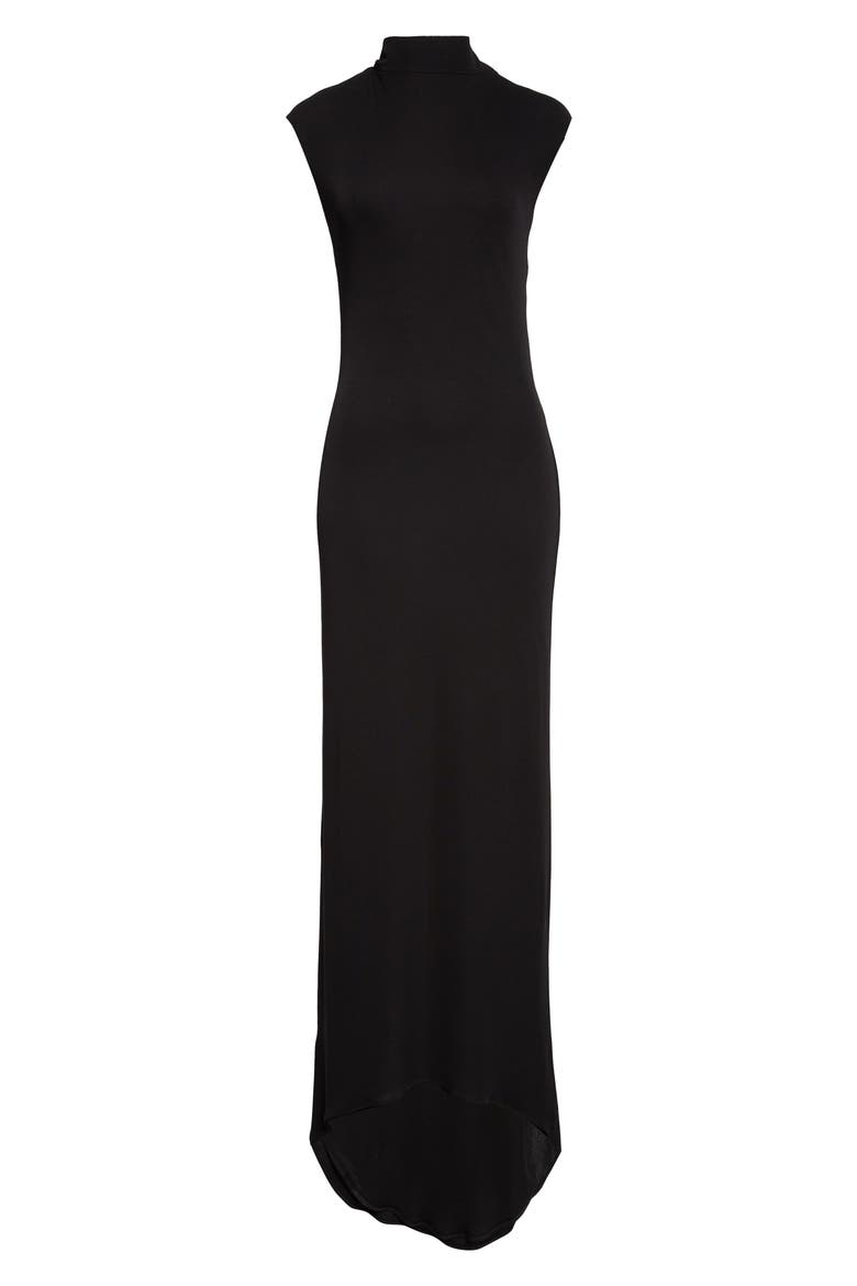 Mock Neck Sleeveless Jersey Gown, Alternate, color, BLACK