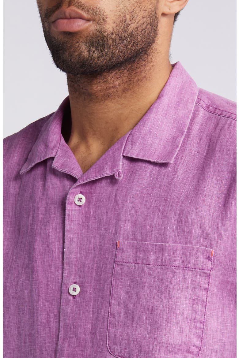 Sea Glass Short Sleeve Linen Button-Up Camp Shirt, Alternate, color, ISLAND BOUQUET