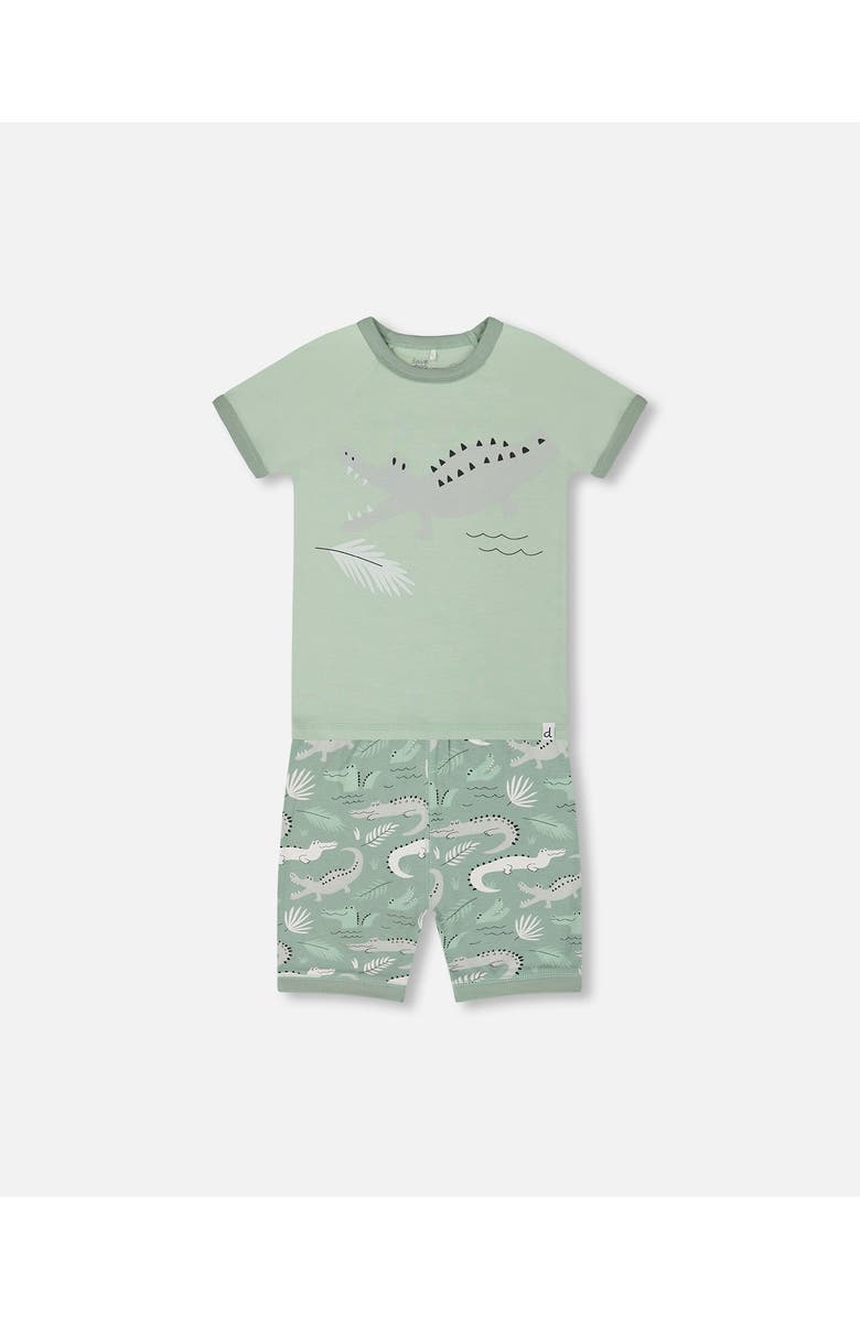 Deux par Deux Boy's Organic Cotton Two-Piece Short Pajama Set Light Sage And Gray Crocodile, Main, color,