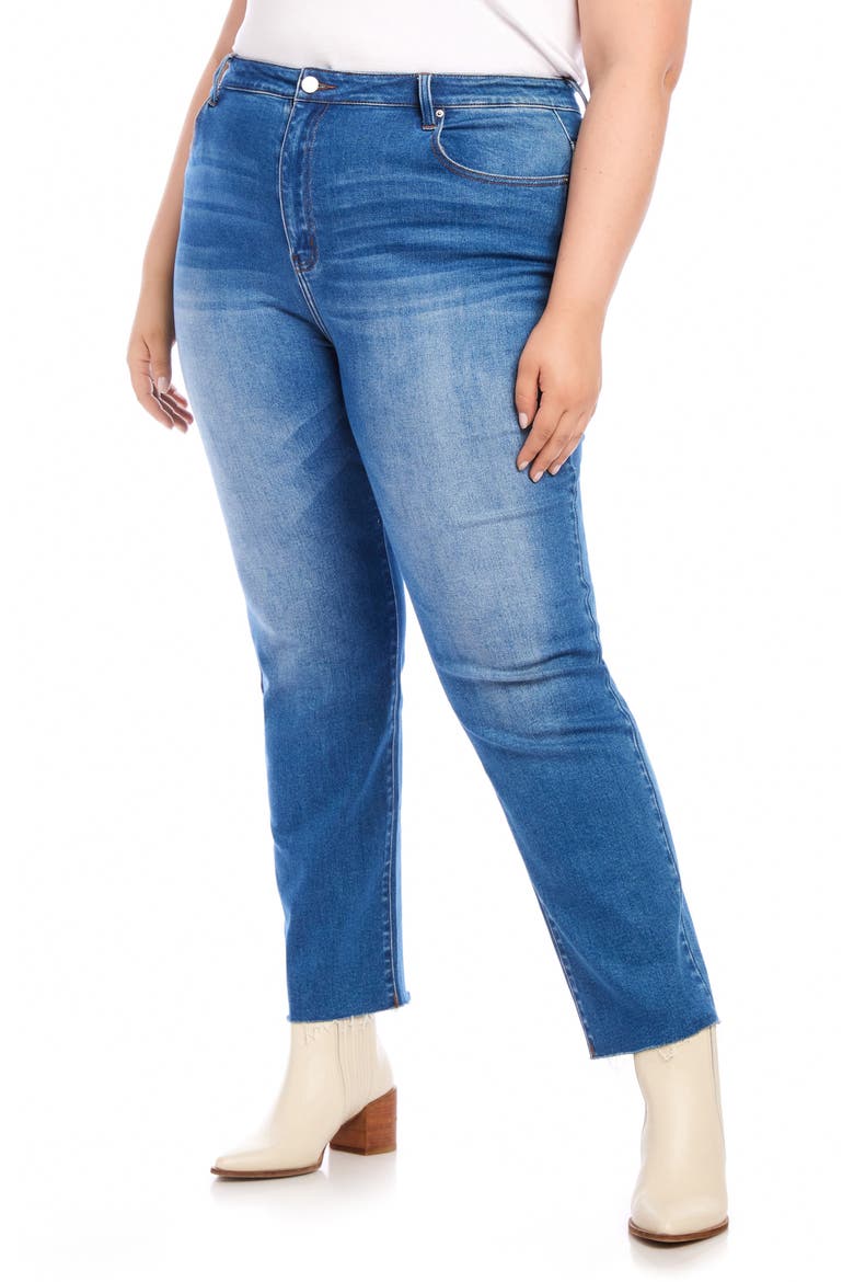 Raw Hem Straight Leg Jeans, Alternate, color, DENIM