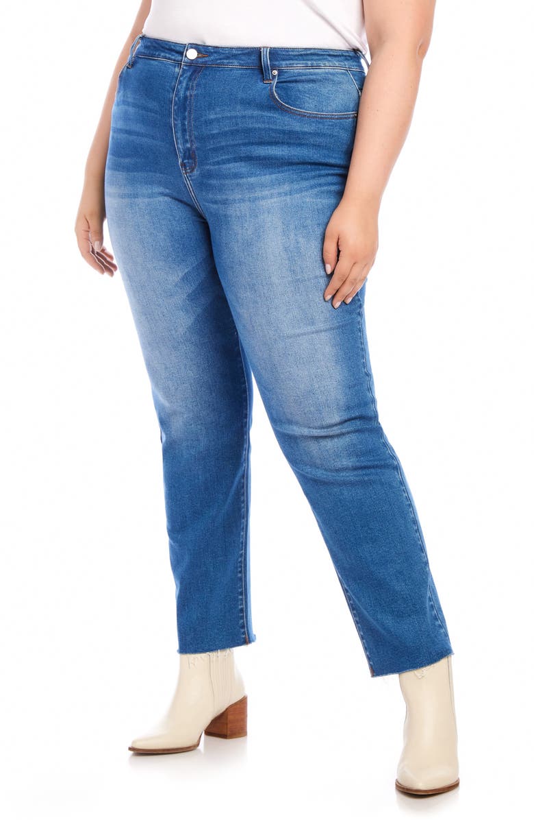 Karen Kane Raw Hem Straight Leg Jeans, Alternate, color, Denim