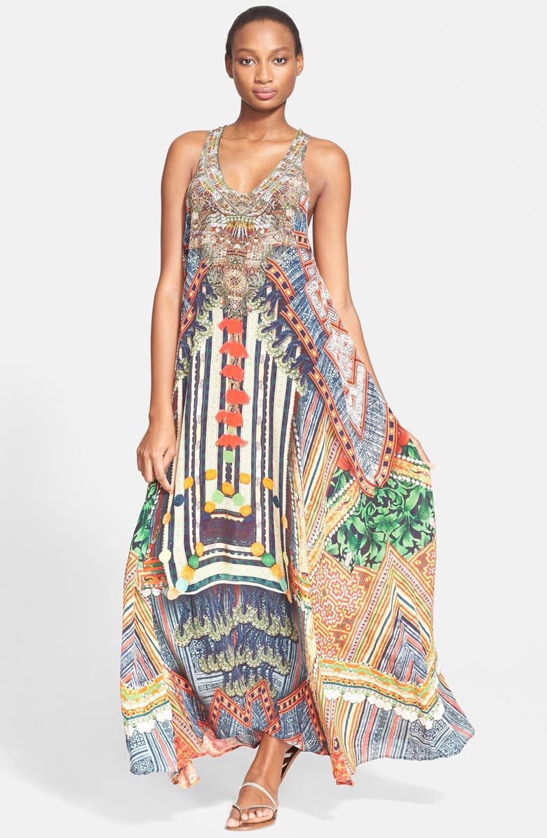 Camilla Crystal Embellished Print Silk Crepe Maxi Dress, Main, color,