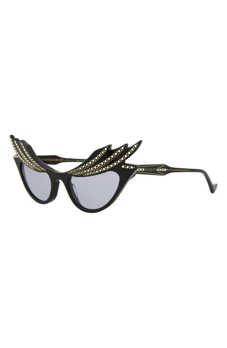 Gucci 50mm Special Edition Cat Eye Sunglasses, Alternate, color, Black Black Violet