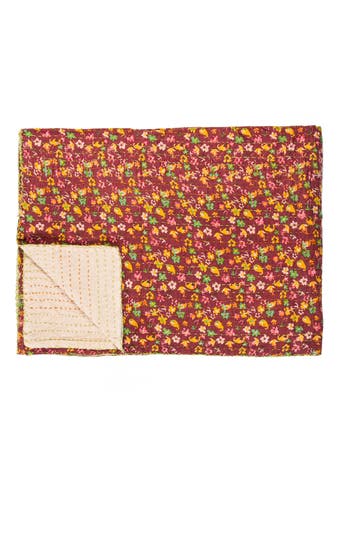 Taj Hotel Vintage Cotton Kantha Throw Blanket In Multi Brick