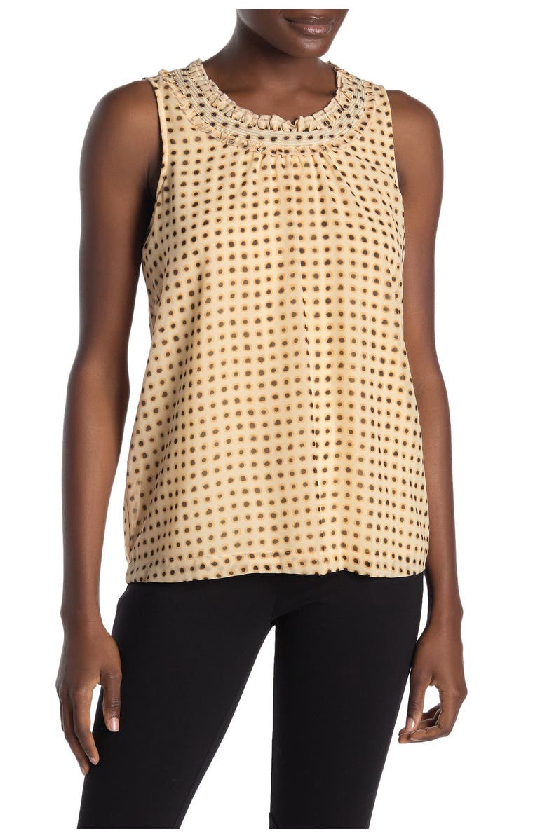 Donna Karan New York Dot Print Ruffle Trim Tank Top, Main, color,