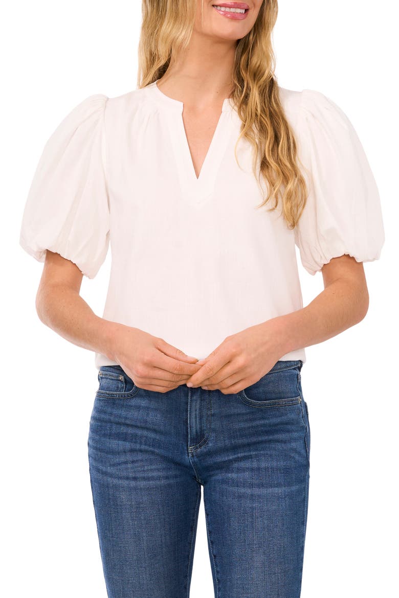 Puff Sleeve Poplin Popover Top, Main, color, NEW IVORY