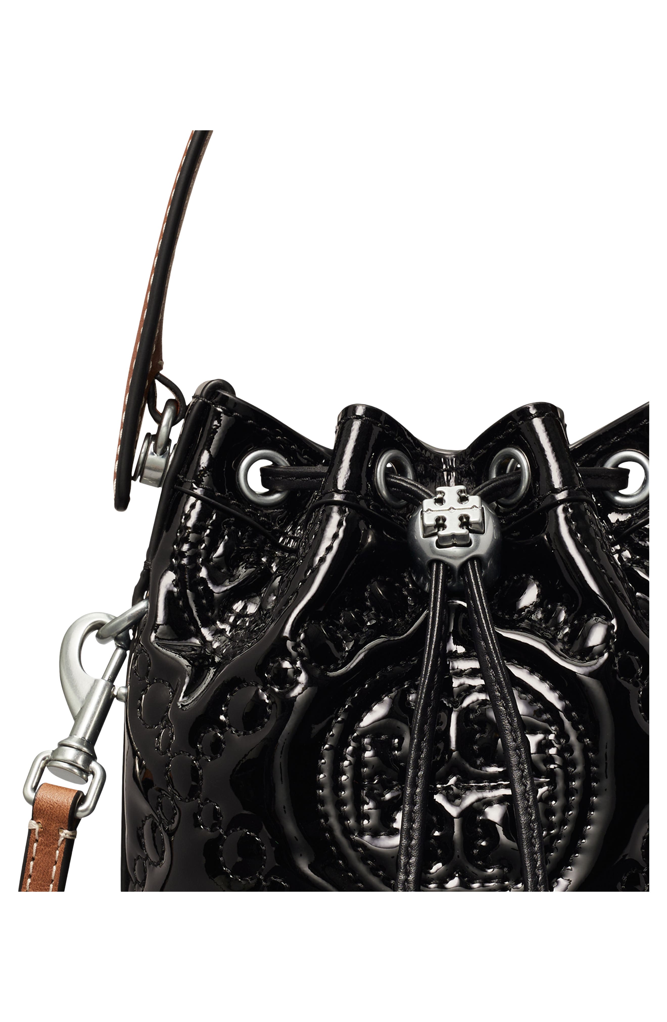 Tory Burch T Monogram Mini Puffy Patent Leather Bucket Bag, Alternate, color, 