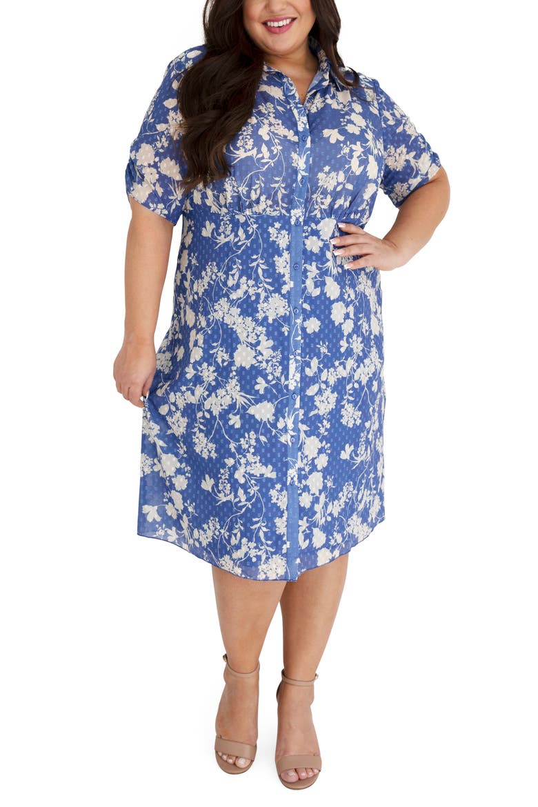 Floral Jacquard Midi Shirtdress, Main, color, BLUE