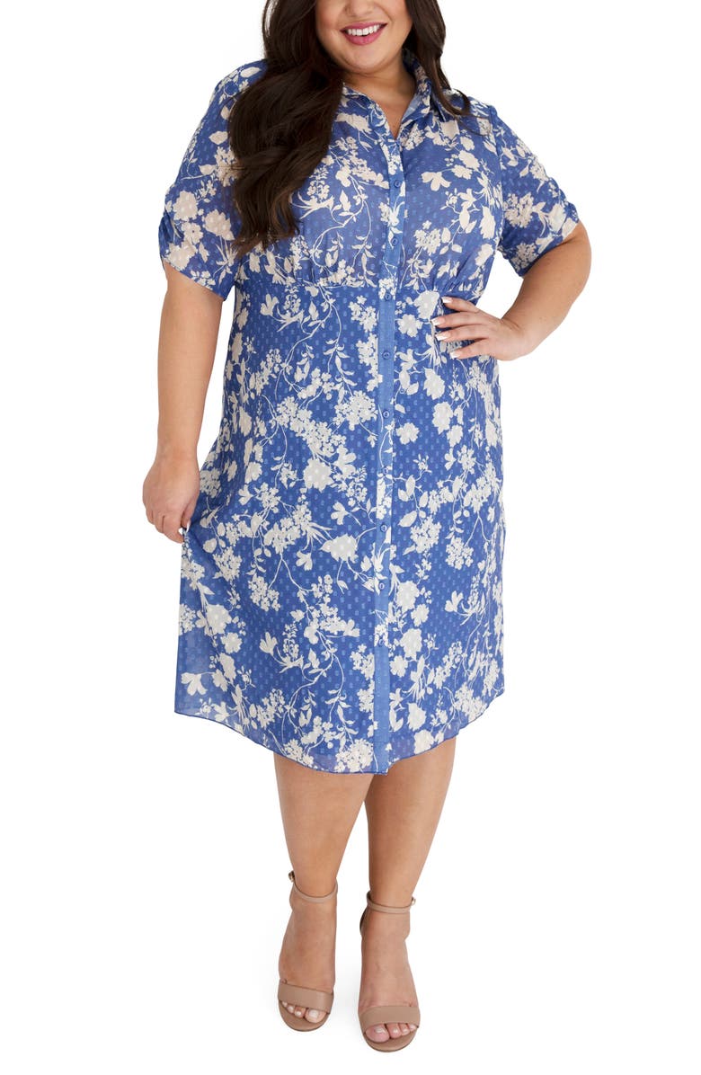 Marée Pour Toi Floral Jacquard Midi Shirtdress, Main, color,