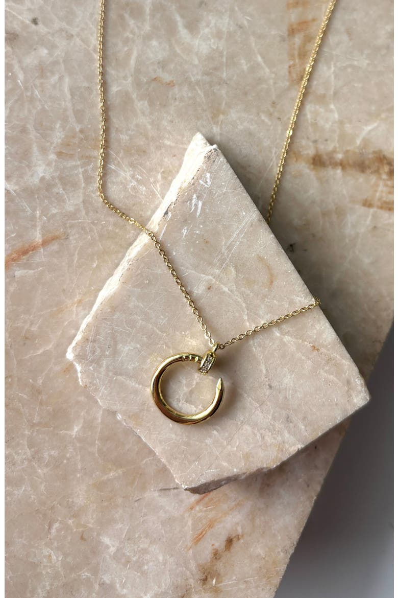 Cubic Zirconia Curved Nail Pendant Necklace, Alternate, color, GOLD