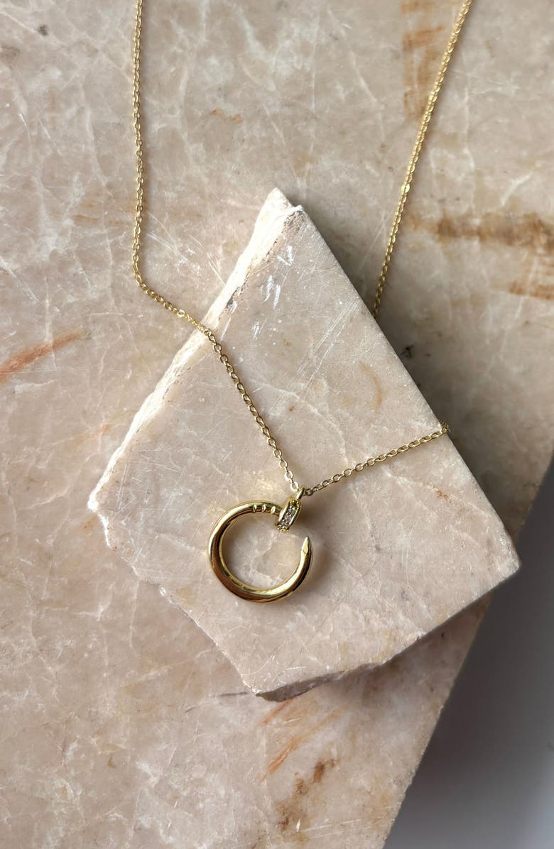 Adornia Cubic Zirconia Curved Nail Pendant Necklace, Alternate, color, Gold