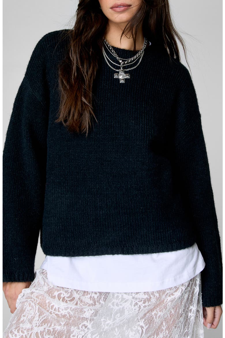 Oversize Crewneck Sweater, Main, color, BLACK