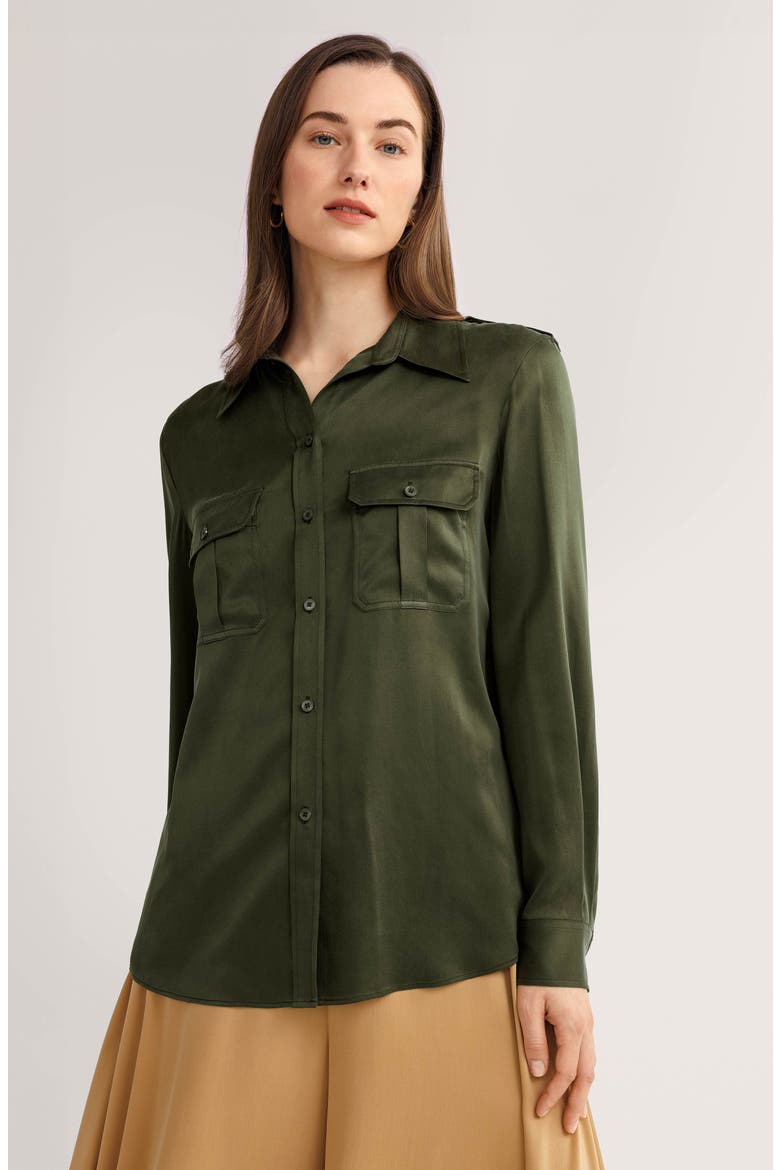 Women's Sandwashed Silk Shirt With Epaulettes, Alternate, color, Safari Green