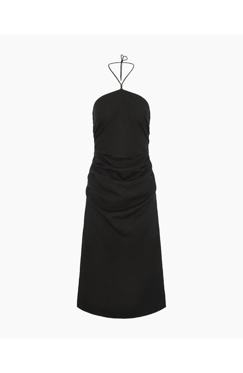 Onia Air Linen Ruched Halter Dress, Alternate, color, Black