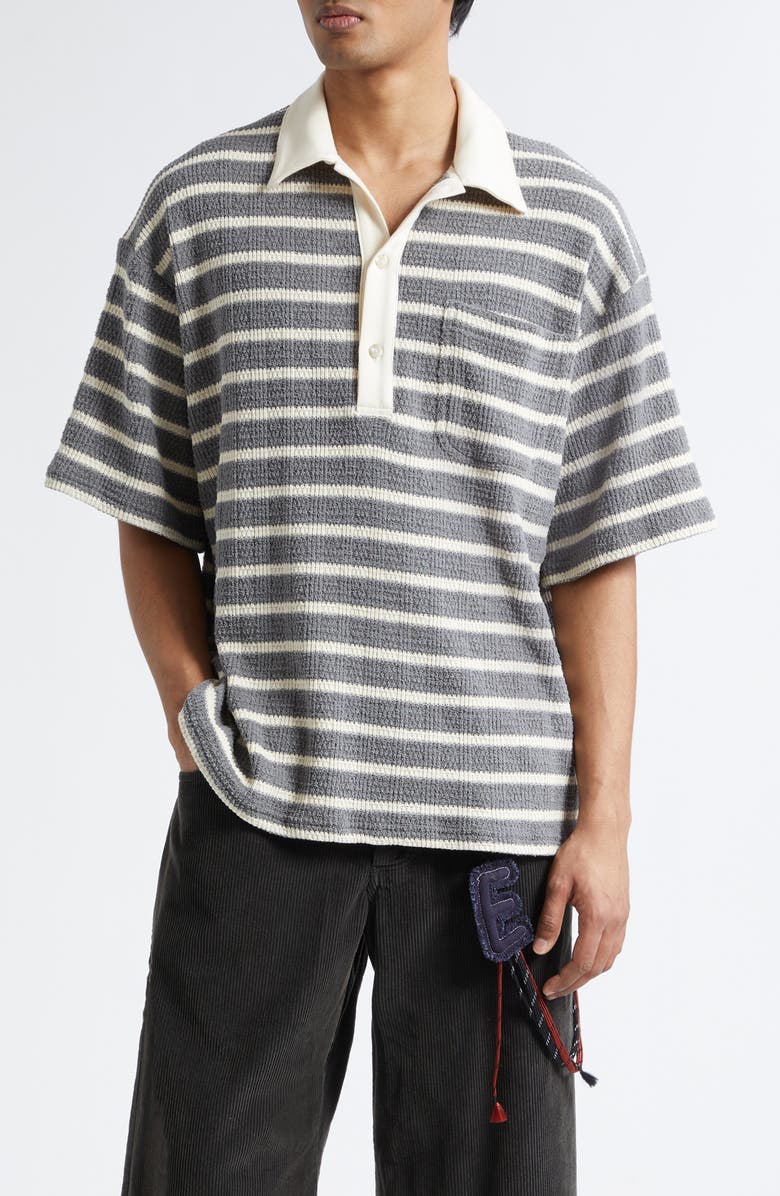 SONG FOR THE MUTE Gym Stripe Bouclé Polo, Main, color, Grey